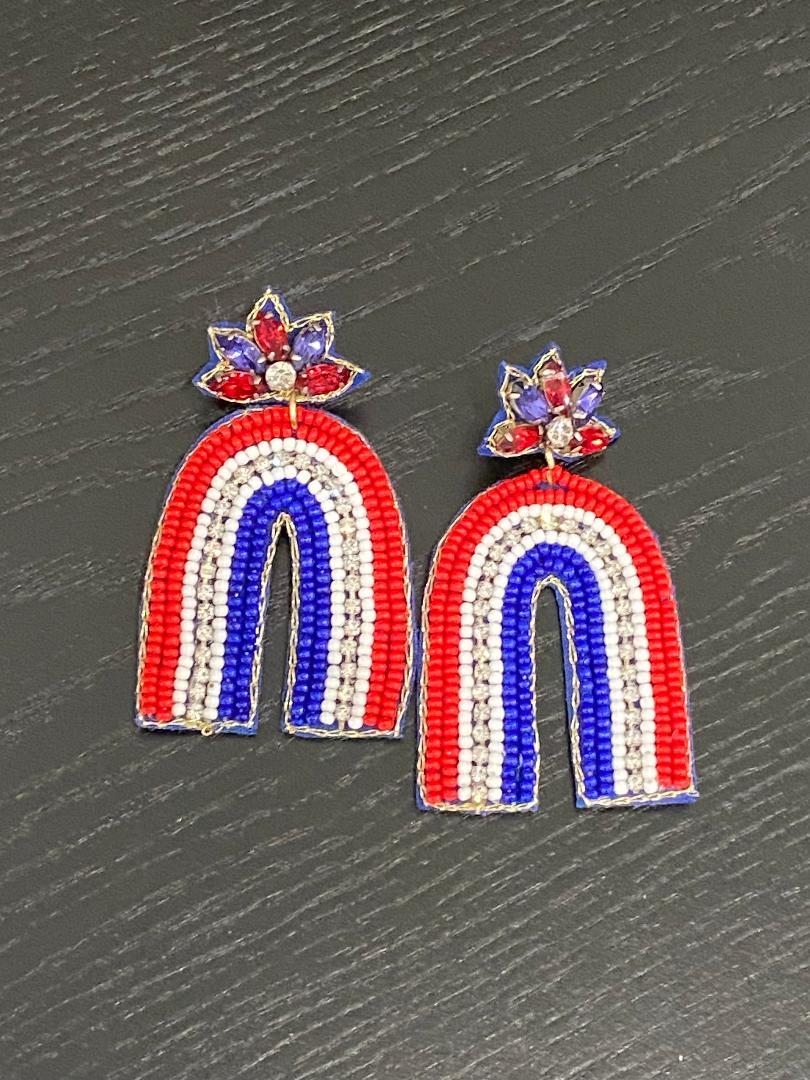 Beaded Patriotic Rainbow Earrings