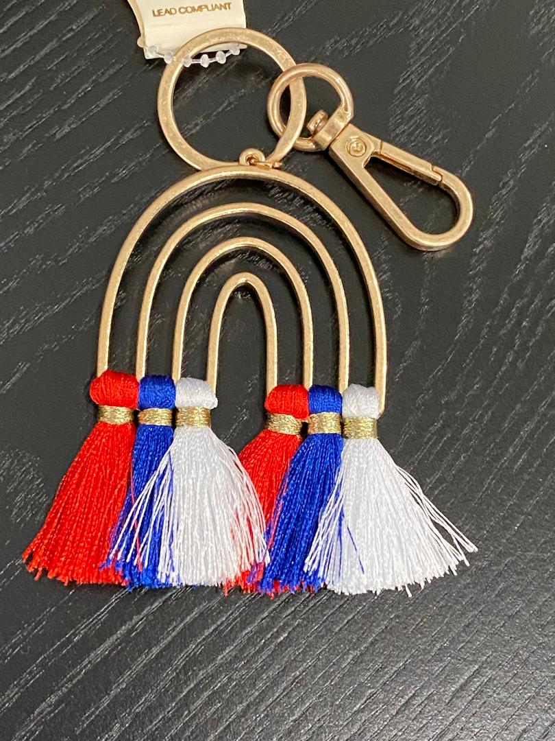 Red White and Blue Rainbow Tassel Keychain