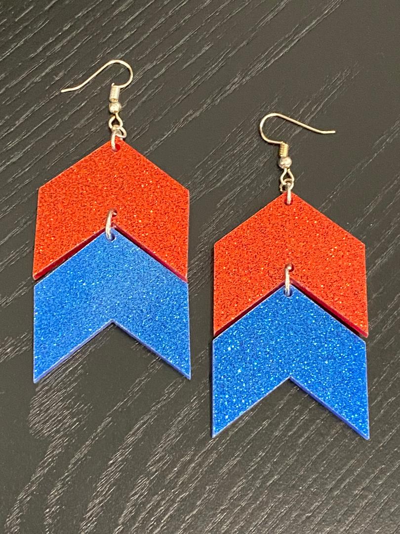 Red and Blue Glitter Arrow Patriotic Earrings