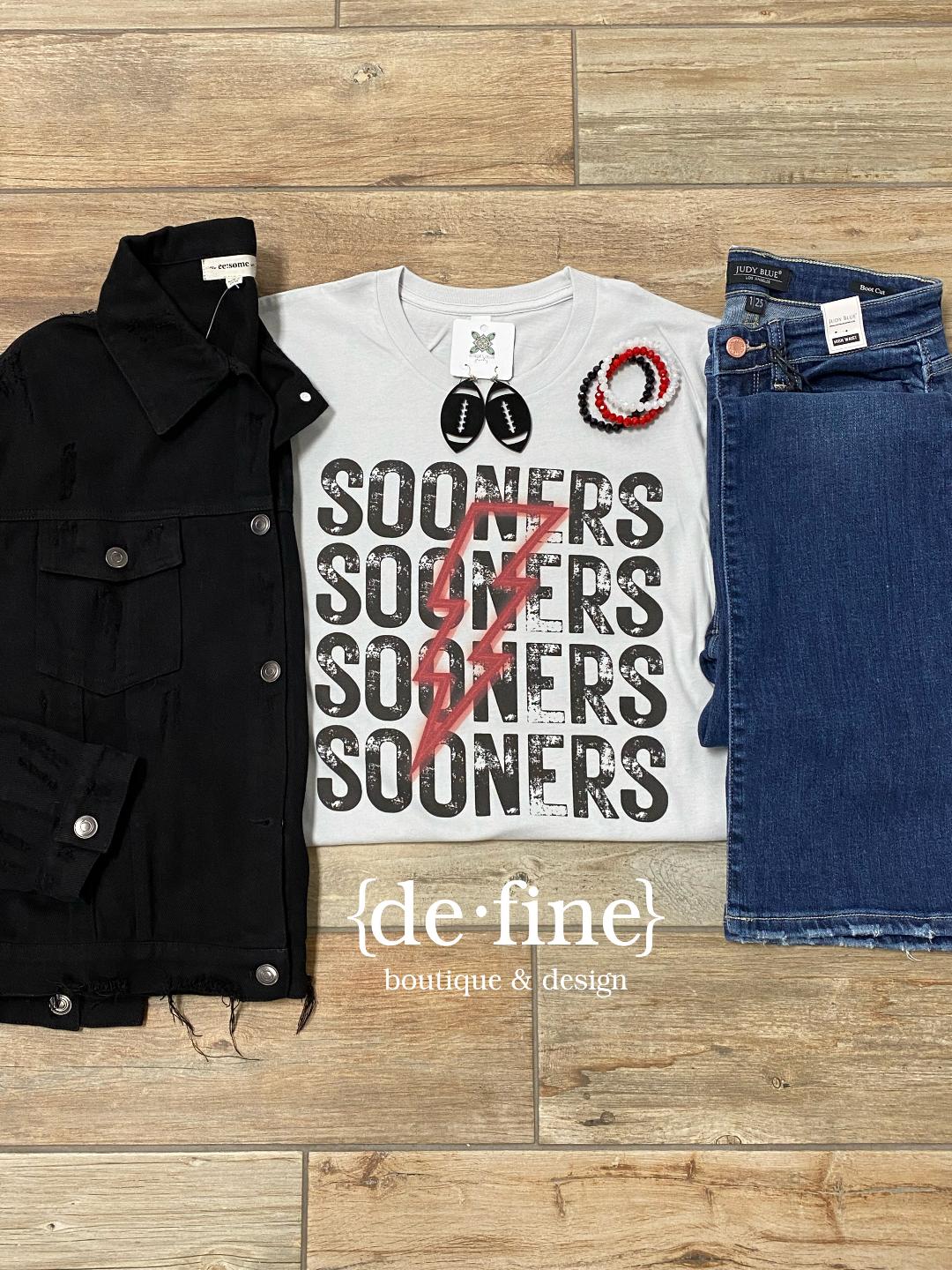 Sooners or Cowboys Neon Lightning Bolt Tees in Silver or Black