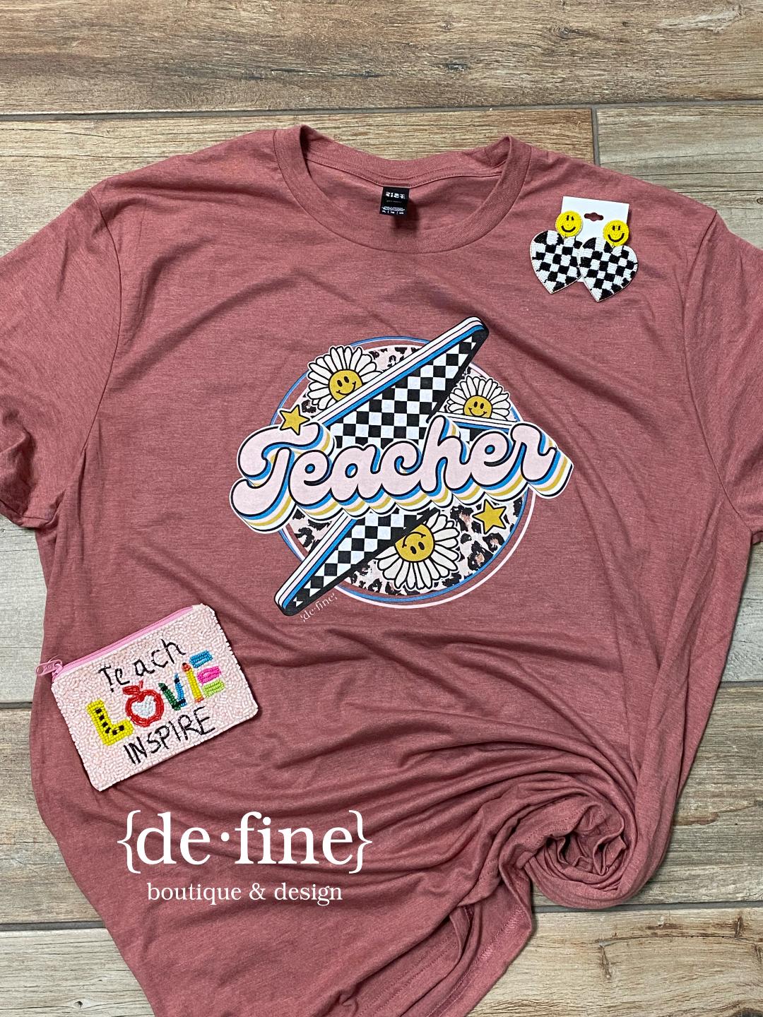 Teacher with Checkered Bolt Graphic Tee