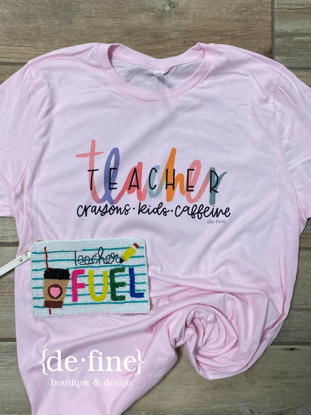 Teacher- Crayons, Kids, Caffeine Graphic Tee