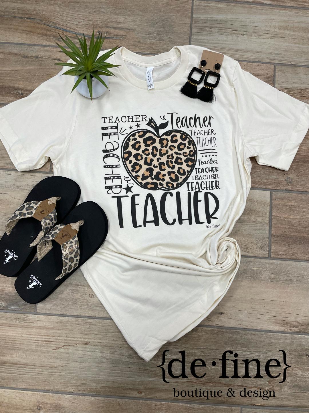 Teacher Leopard Apple Tee