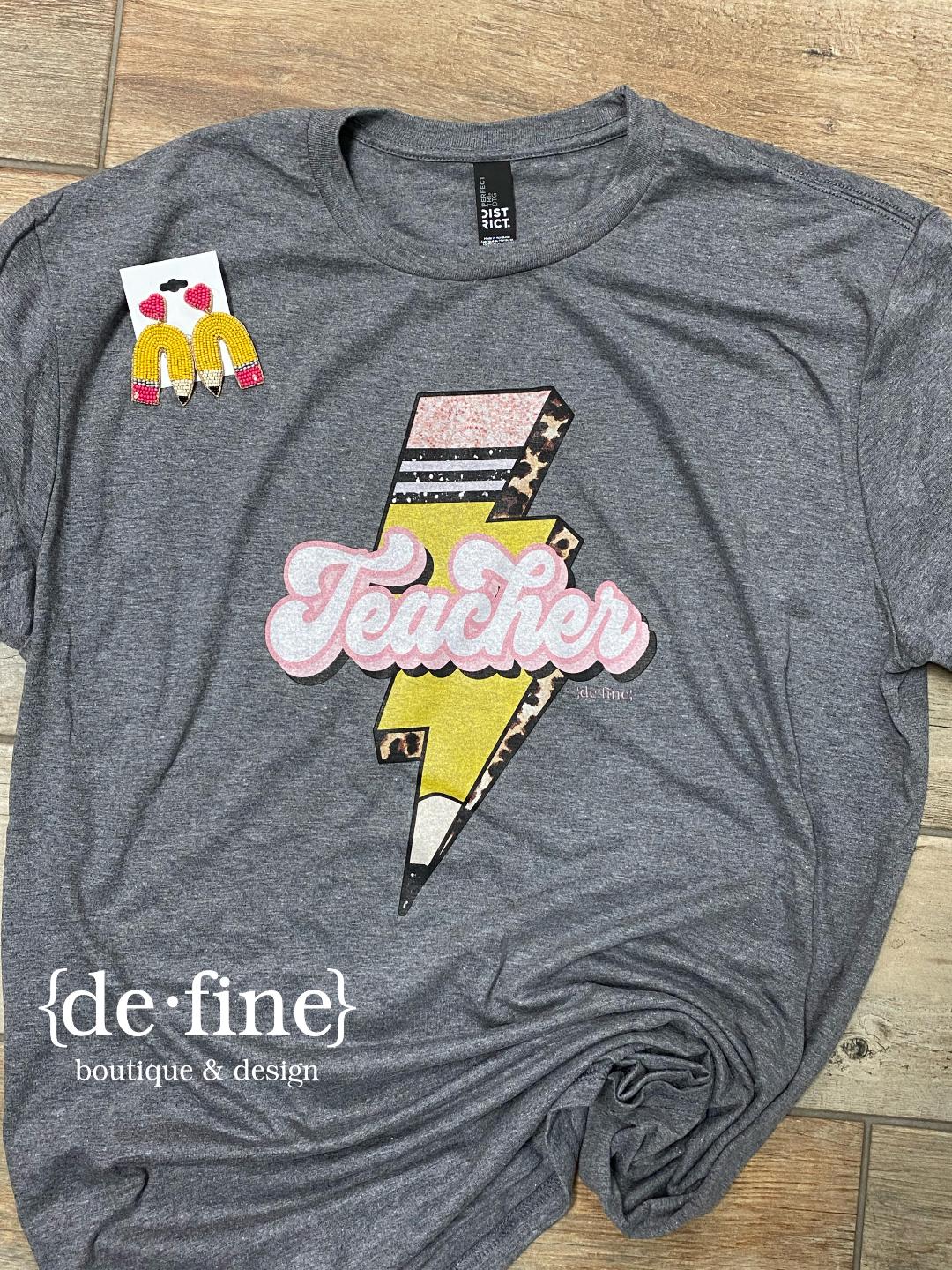 Teacher with Pencil Lightning Bolt Graphic Tee